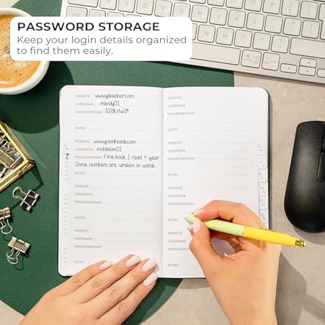 Clever Fox Password Book 2nd Edition – Hardcover Password Keeper with Laminated Alphabetical Tabs – Internet Address Notebook & Login Details Organizer Journal – 10.4x19.3cm (Black)