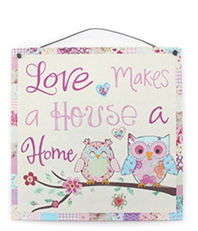 Metal White "Love Makes a House a Home" Owl Sign