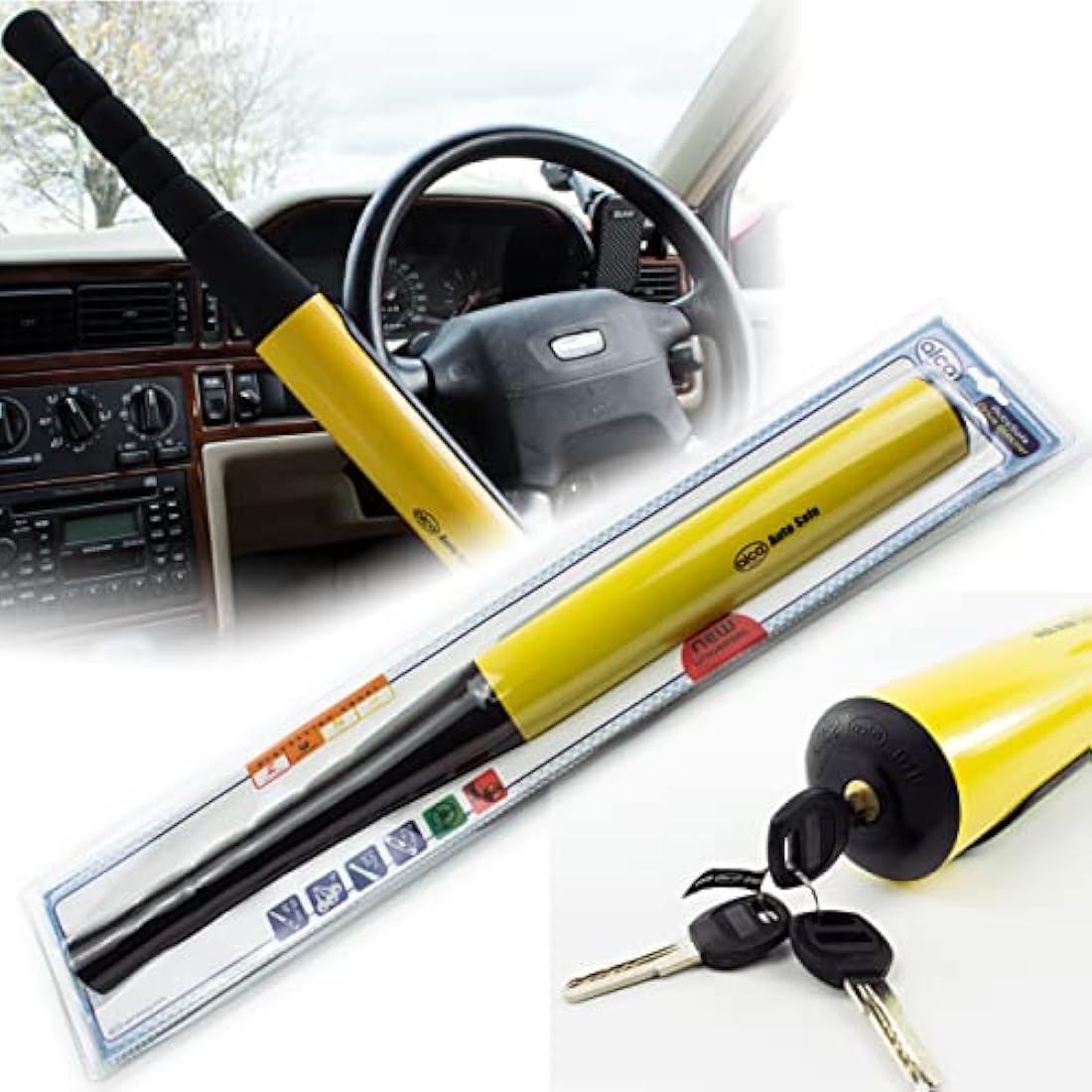 Car Van Motorhome Steering Wheel Lock Anti-Theft Baseball bat Heavy Duty Security clamp 2 Keys ALCA A303000