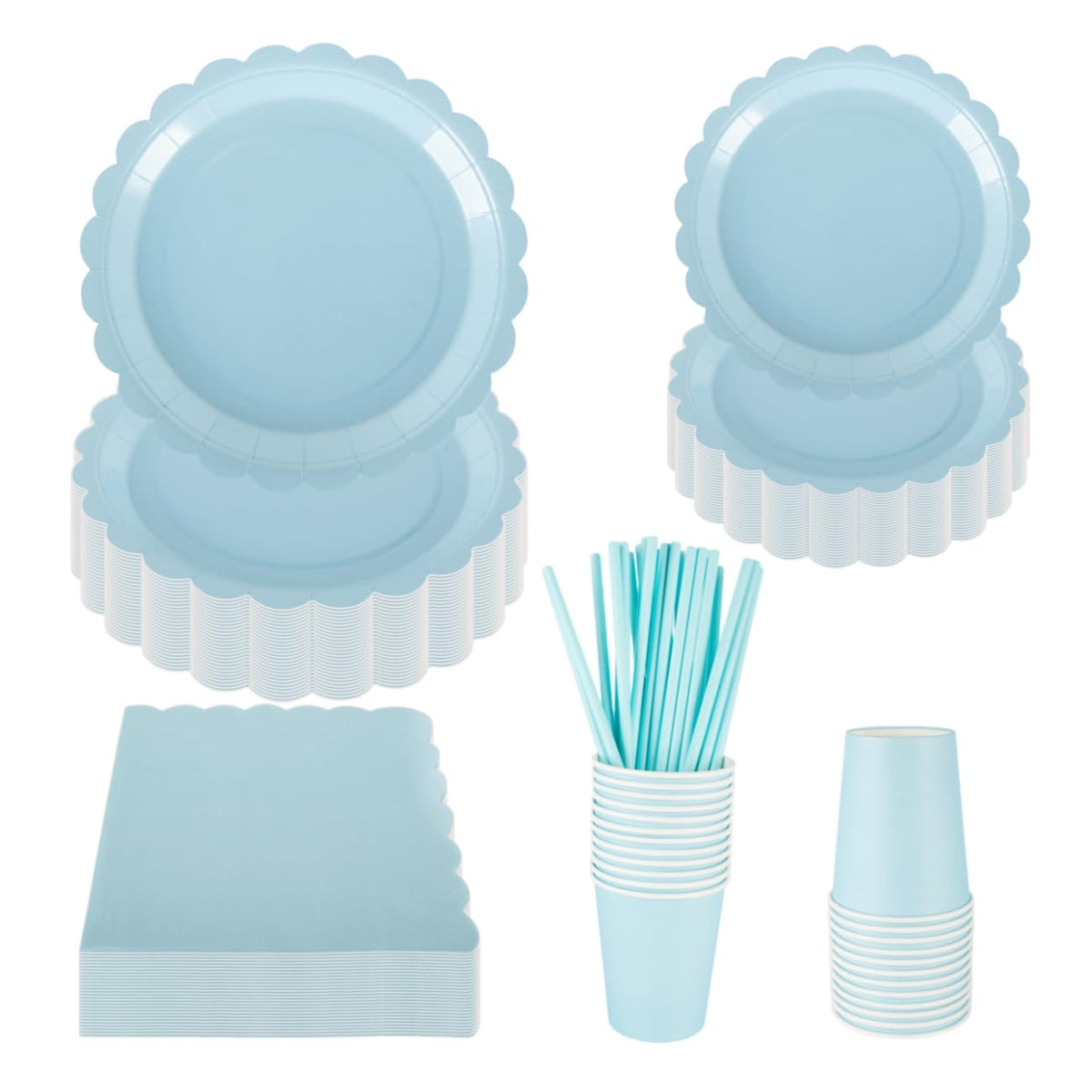 Blue Party Tableware Set, 125PCS Baby Blue Paper Plates and Napkins, Disposable Party Tableware Set 25 Guests, Baby Blue Party Decorations for Table
