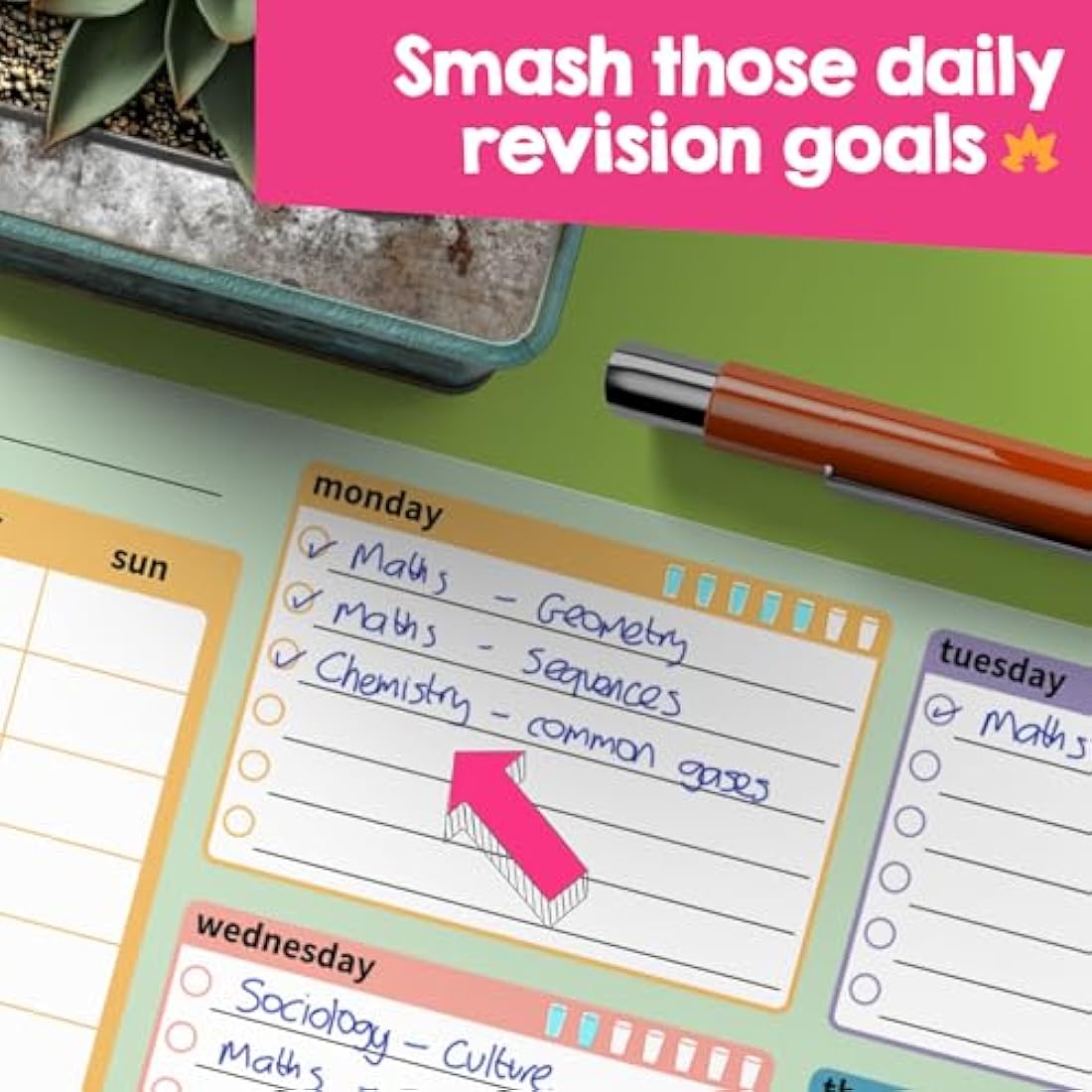 Study and Revision Planner Pad for Students - 52 thick A4 sheets for school, college and university revision and exams - Academic Planner