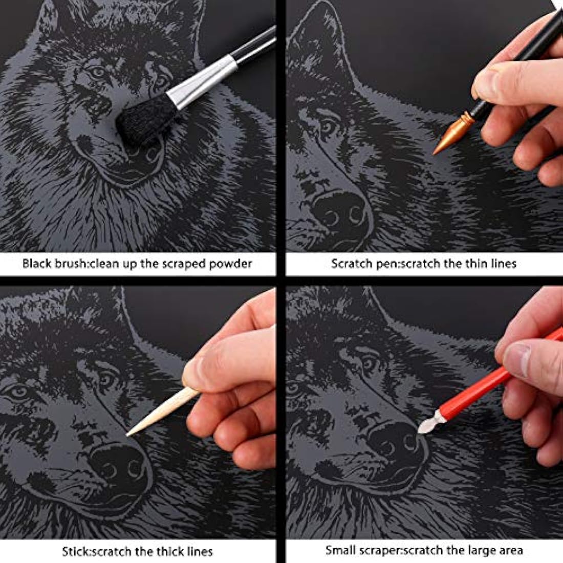 metagio 8PCS Scratch Art Paper A4 Animals Art Paper Rainbow Painting Engraving Art Sets with Scratch Drawing Pens and Cleaning Brush