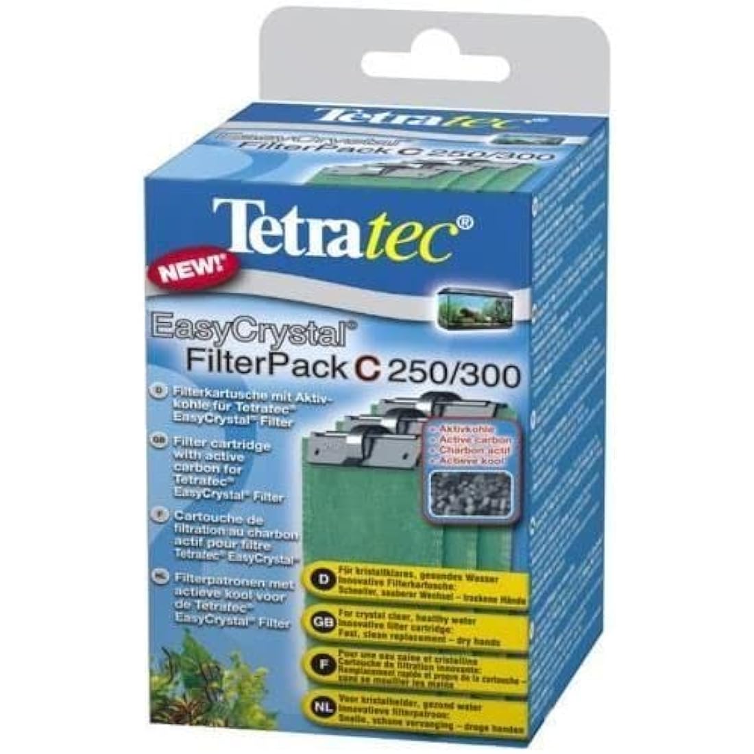 Tetra EasyCrystal Filter Pack C250/300 filter material with activated carbon, filter pads for EasyCrystal internal filters, suitable for aquariums from 15-60 liters, 3 pieces, Green