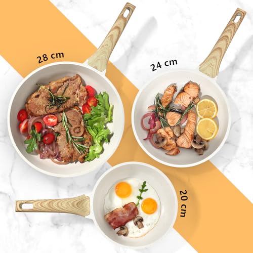 GiPP Non Stick Frying Pan Set - 20/24/28cm Granite Nonstick Pan Skillet, Non Toxic Pans for Cooking, Omelette Pan with Stay Cool Handle, Easy to