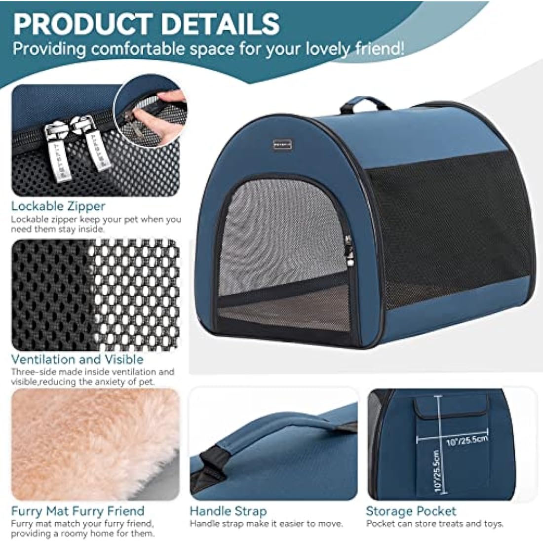 PETSFIT Collapsible Dog Crate, Dog Travel Crate - 26.5 Inch Lightweight, Roomy, Easy to Set Up, Portable Pop Up Dog Carrier with Thick Mat, Sturdy Soft Sided Dog Crate, Navy Blue