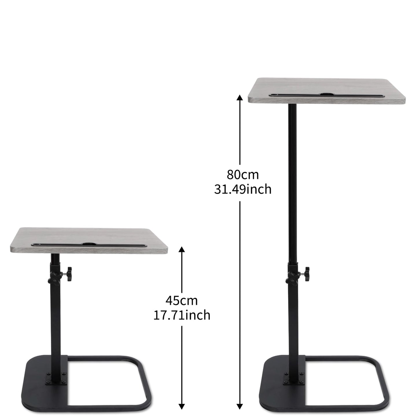 Kiss Me TV Tray Table Small Adjustable Height C Shaped End Side Table Gray