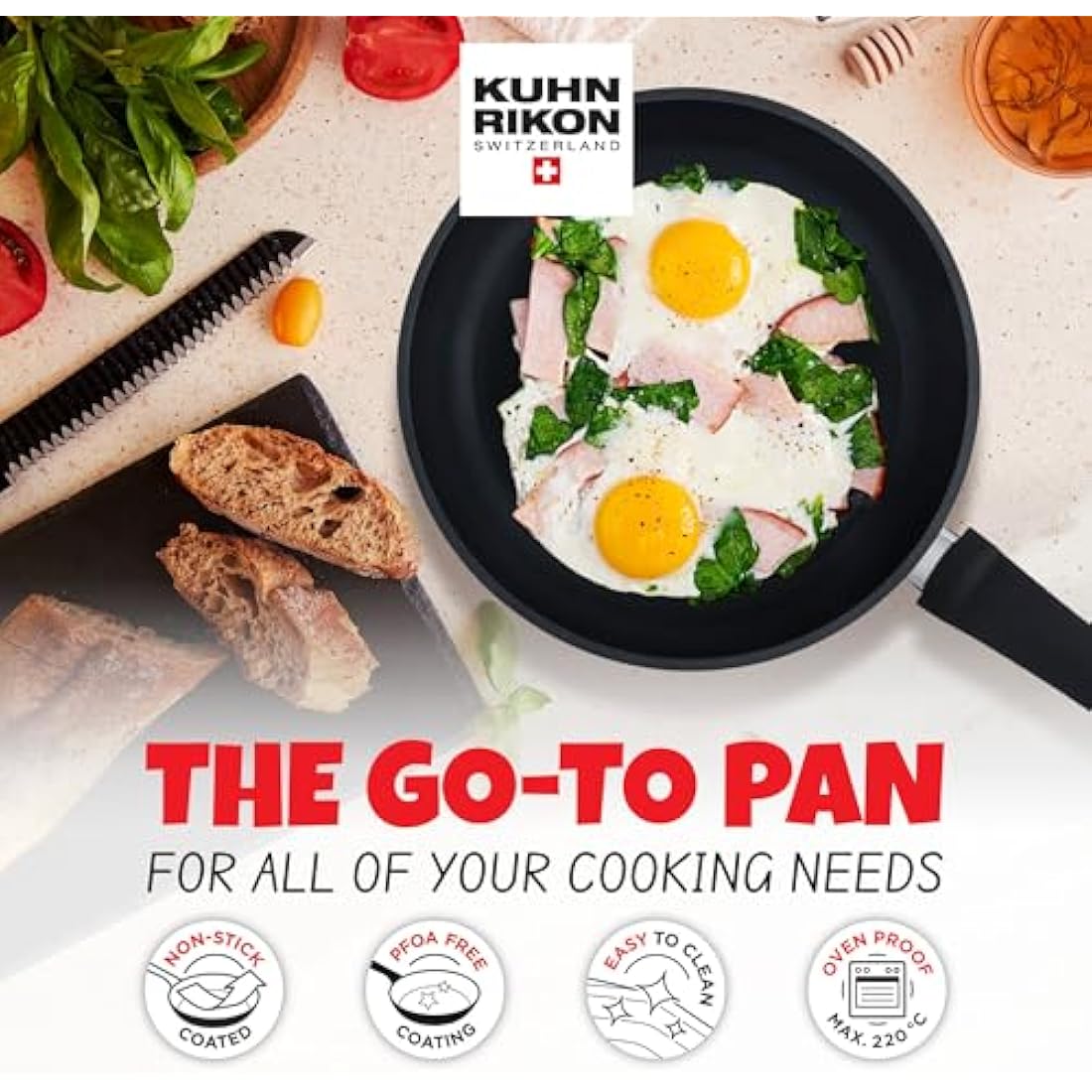 Kuhn Rikon Easy Induction Non Stick Aluminium Frying Pan with Bakelite Handle 24cm. Nonstick Frying Pan Induction Safe Pan. Oven Safe and Dishwasher Safe. Lifetime Kuhn Rikon Cookware Guarantee. Black