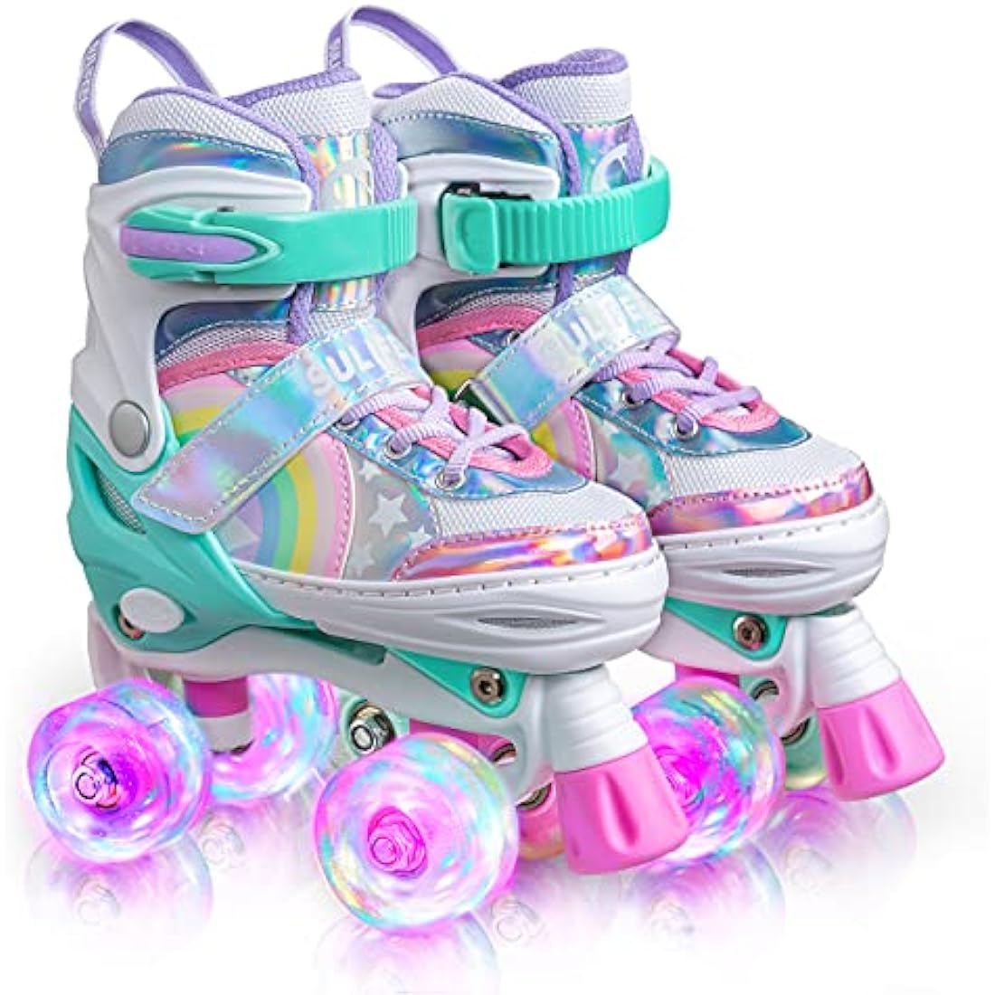 SULIFEEL Adjustable Roller Skates for Kids with Light up Wheels for Girls and Boys Rainbow Unicorn