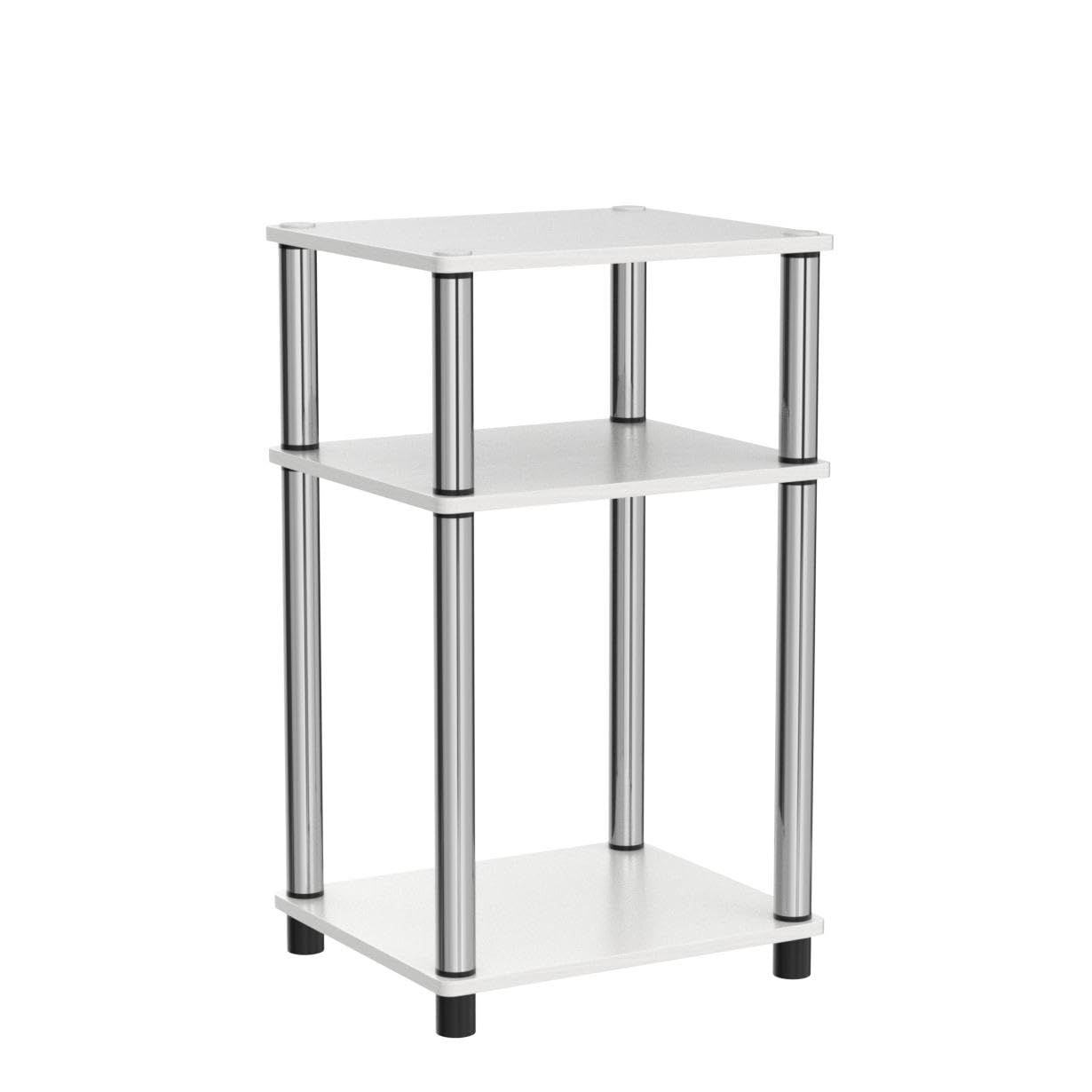 Furinno 3-Tier Turn-N-Tube End, Side Table, Nightstand, Engineered Wood, White Oak/Chrome, 2-Pack
