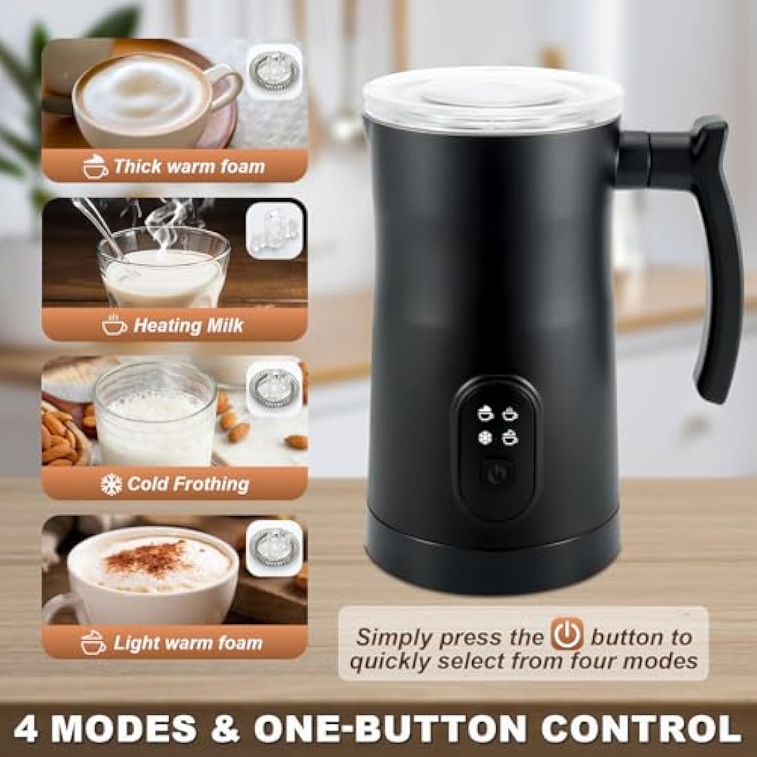 Qeelin Electric Milk Frother, 4 in 1 Milk Steamer,11.8oz/350ml Automatic Warm and Cold Foam Maker for Coffee,Latte, Cappuccino, Macchiato, Hot Chocolate