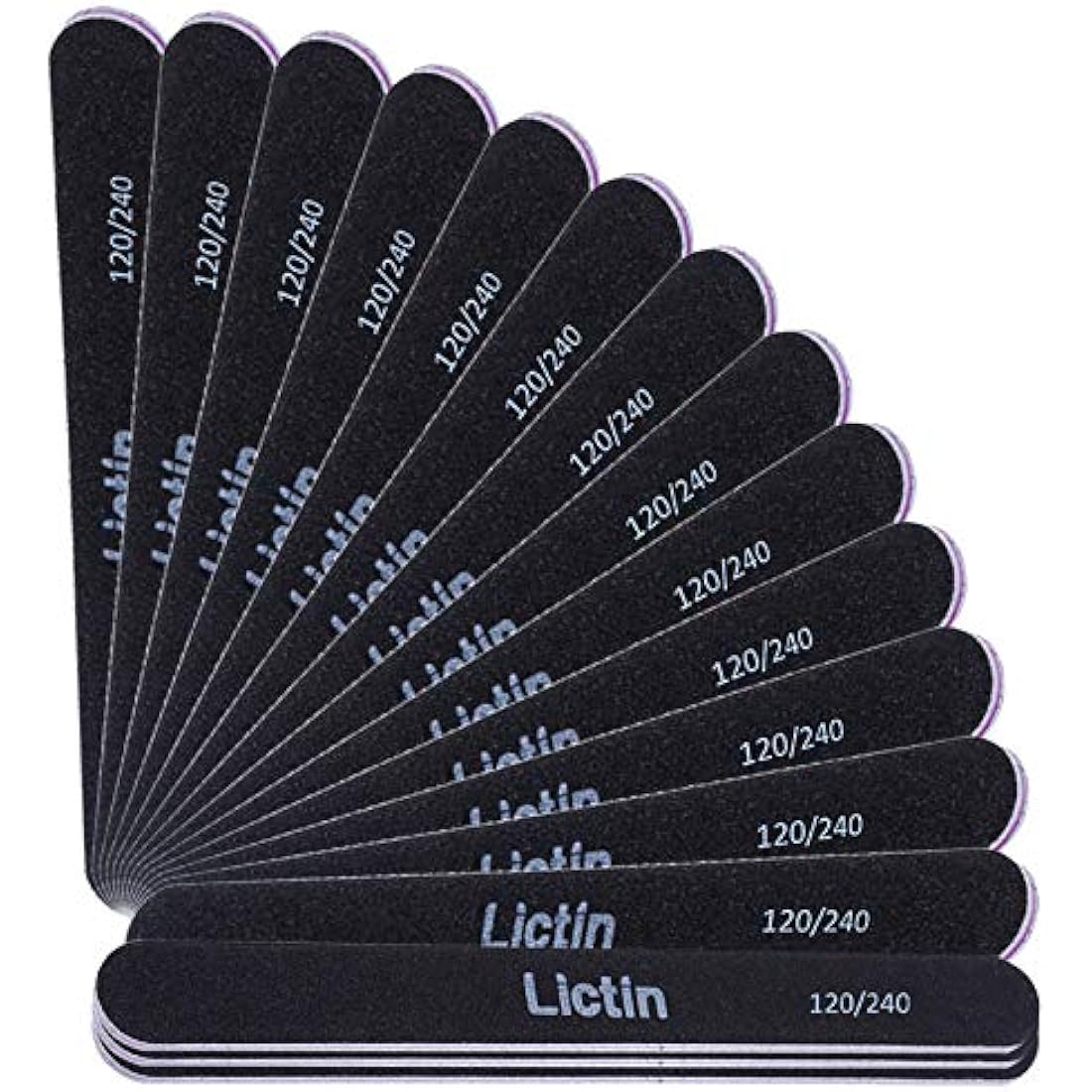 Lictin Pack of 16 Professional Nail Files Double Sided Emery Board (120/240 Grit)(Black)