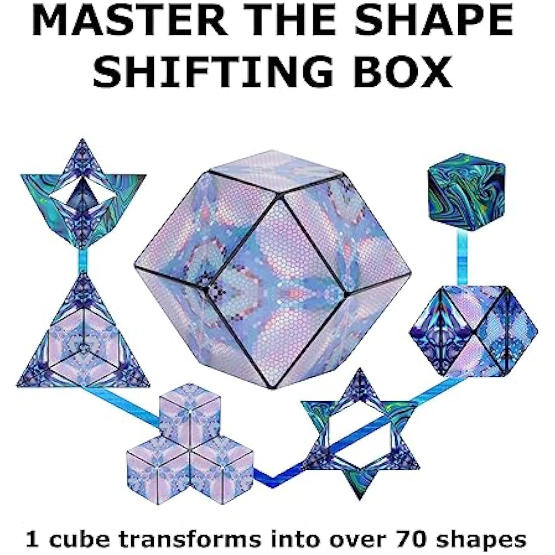 Shashibo Shape Shifting Box - Award-Winning, Patented Fidget Cube w/ 36 Rare Earth Magnets - Transforms Into Over 70 Shapes (Mystic Ocean- Artist Series)