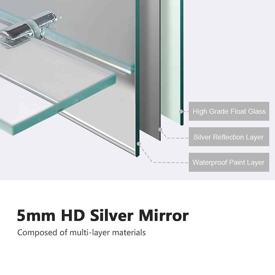 EMKE Frameless Mirror with Shelf - Small Bathroom Wall Shaving Mirror with Storage, Rectangle Vanity Mirrors 45x60cm