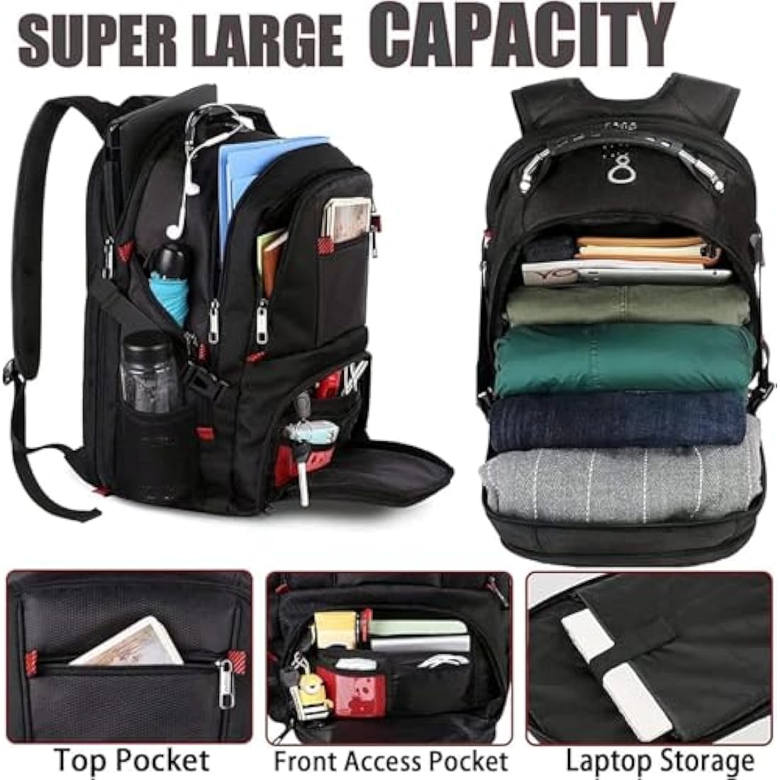 MATEIN Travel Laptop Backpack Large, 17.3 Inch Backpack 50L School Bag Water Resistant, Work Computer Rucksack for Men Anti Theft TSA with USB Charging Port, Laptop Bags for School College Business