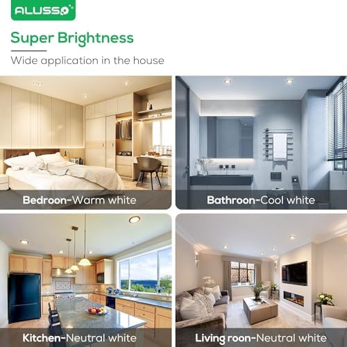 ALUSSO Ultra Slim 10W Dimmable LED Downlights, 700LM Recessed Ceiling Lights, 3000K-6500K Adjustable, 30MM Height, IP44 Rated for Bathroom, 12 Pack