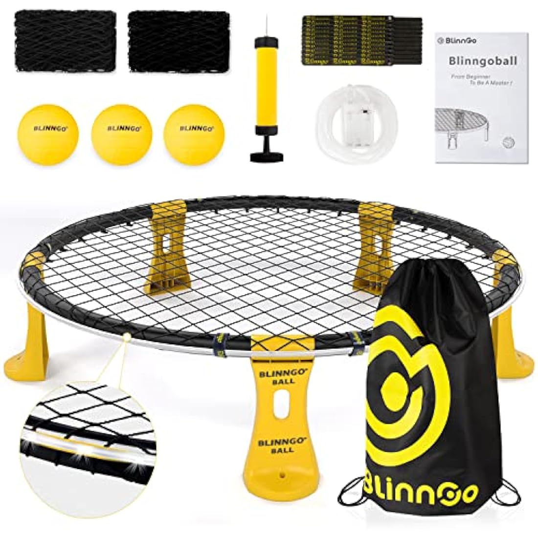 Mookis Blinngoball Outdoor Games Set Includes Playing Net, Competition Net, 3 Balls, Drawstring Bag, Ball Pump with 1 Needle, Rules and more