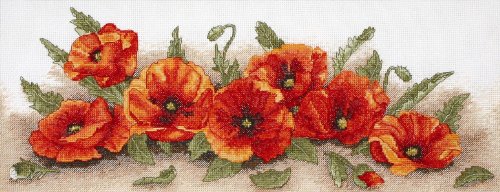 Anchor PCE722 Cross Stitch Kit: Spray of Poppies, Multi-Colour, 18 x 47cm