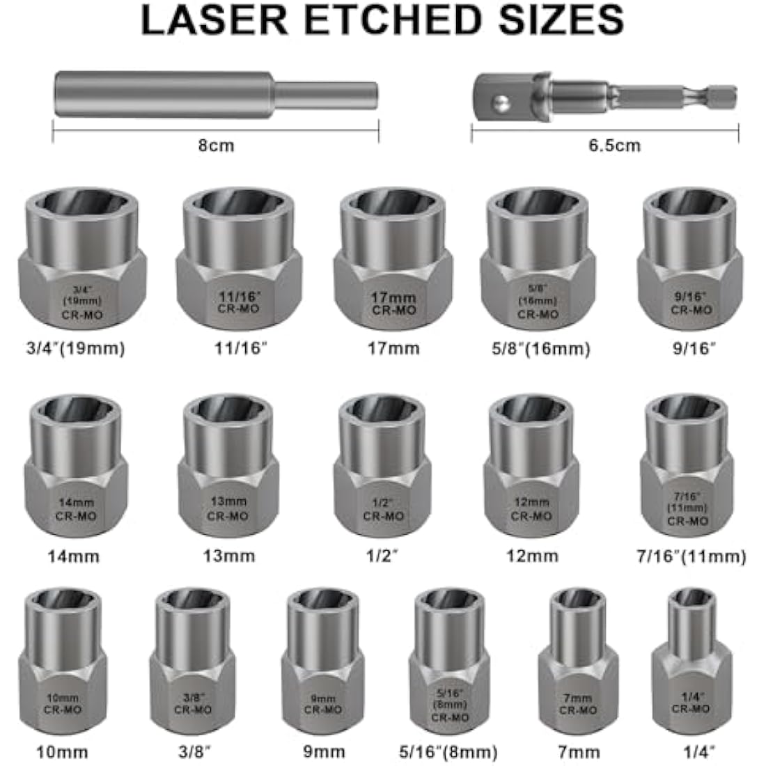 TOPEC 18-Piece Bolt Extractor Set, Rounded Bolt Remover Tool, Impact Bolt & Nut Extractor Set, 3/8" Drive Bolt Extractor Kit, for Removing Stripped, Damaged, Frozen, Rusted, Rounded-Off Bolts & Nuts