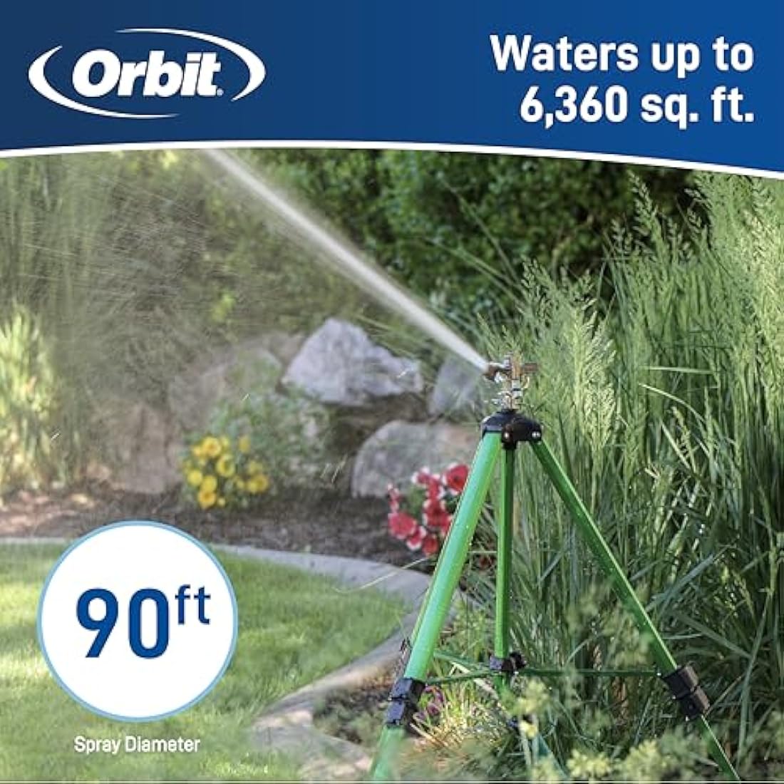 Orbit 58308Z Tripod Lawn Brass Impact Sprinkler - 360 Degree Rotating Sprinkler