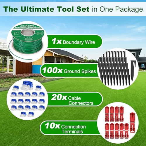 DazSpirit 200 m Boundary Cable + 100 Pegs + 20 Cable Connectors + 10 Connection Terminals for Robot Lawnmower, Garden Wire Accessory Set, Compatible