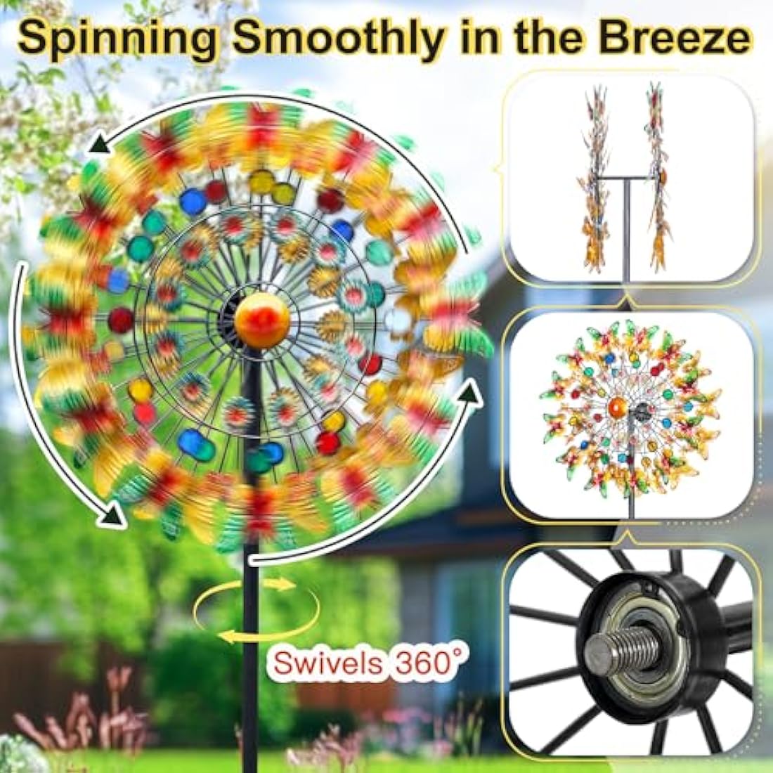 Lariander Butterfly Metal Wind Spinner - Large Outdoor Metal Wind Spinners Yard Garden, Kinetic Multicolor Yard Wind Sculptures Spinners for Lawn Patio Outdoor