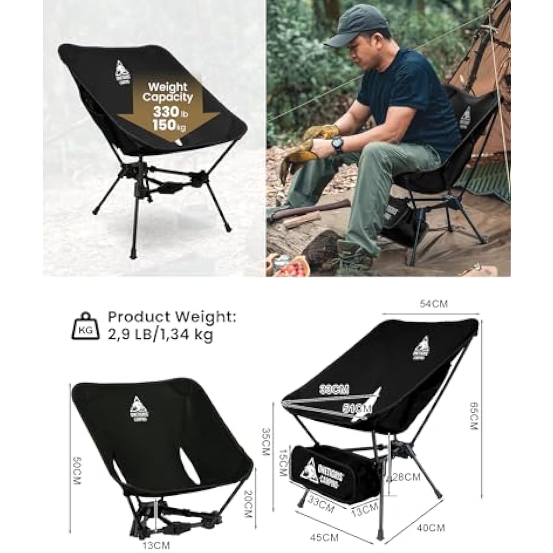 ONETIGRIS Tigerblade Camping Chair, Lightweight Folding Backpacking Hiking Chair, Compact Portable 330 lbs Capacity