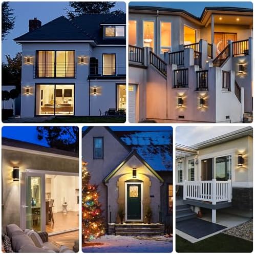 LMP Outdoor Wall Lights Mains Powered, Up Down Outside Lights Anthracite, IP65 External LED Front Door Lamp Porch Light Electric, Exterior GU10 Round Lighting Sconce Wall Mounted for House