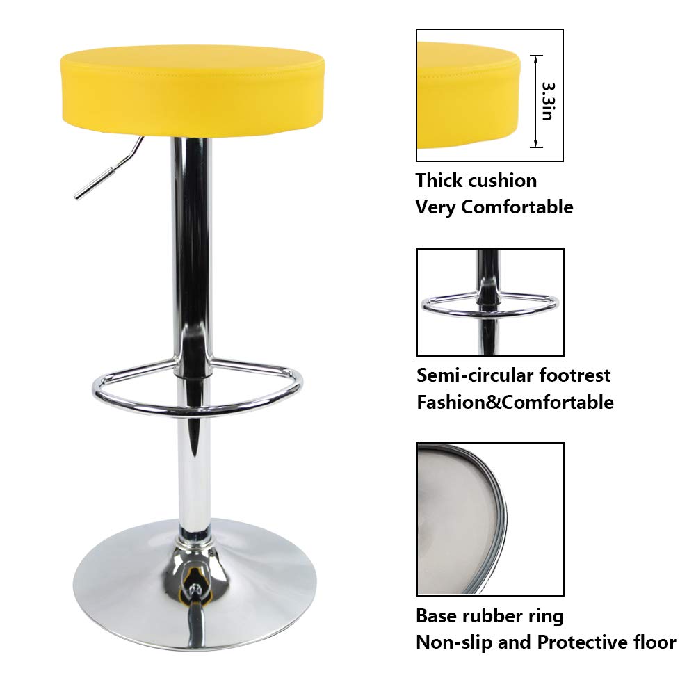KKTONER Round Bar Stool PU Leather with Footrest Height Adjustable Swivel Pub Chair Home Kitchen Bar stools Backless Stool (Yellow)
