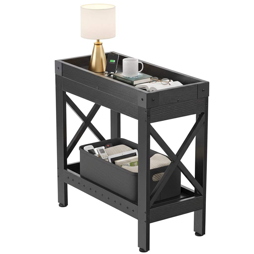 ZEXVIDA Narrow Side Table, End Table,Sofa Side Table, End Table Nightstand for Bedroom, Living Room, Small Spaces (Black)