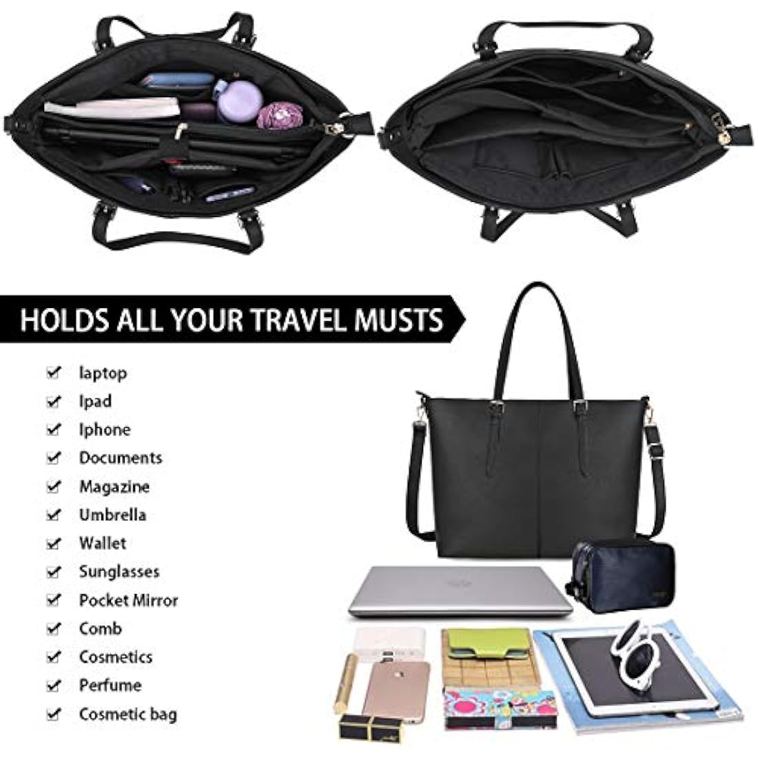 NUBILY Women Handbag Laptop Tote Bag 15.6 Inch Large Leather Shoulder Bag Designer Lightweight Computer Tote Bag Lady Stylish Handbags for Work Business School College Travel