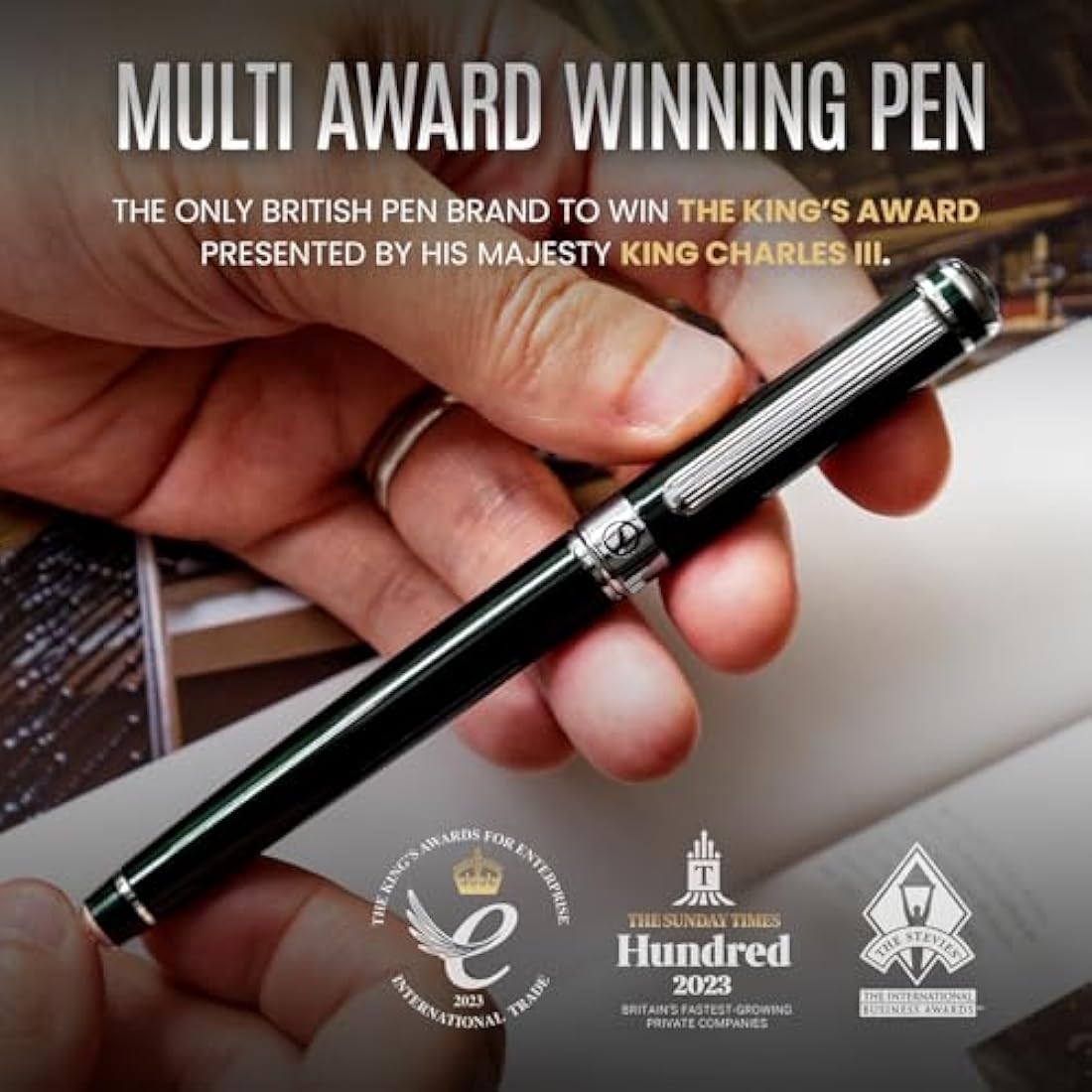 Scriveiner Black Green Rollerball Pen - Multi Award Winning Luxury Rollerball with Chrome Trim & Schmidt Refill, Quality Executive Writing Pen for the Office, Journaling or Gift Set for Men & Women