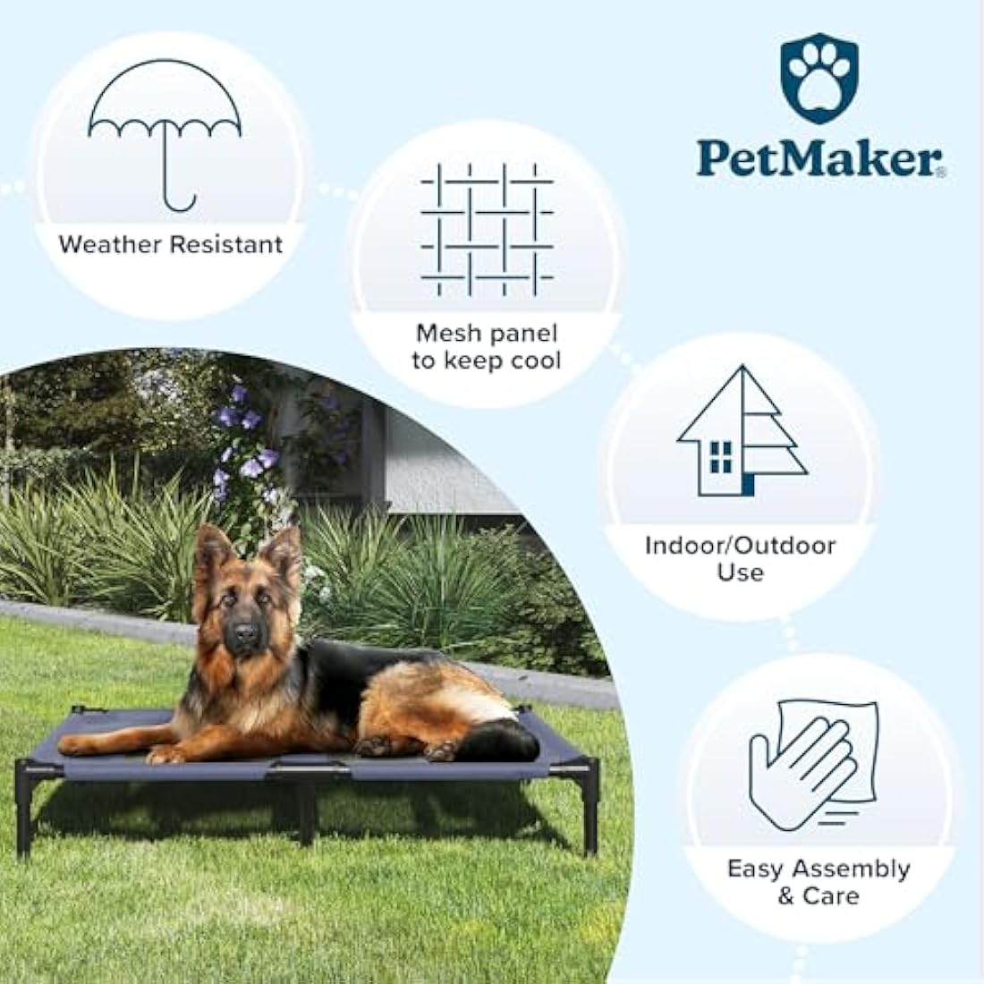 PETMAKER Elevated Dog Bed - 36x29.75-Inch Portable Pet Bed with Non-Slip Feet - Indoor/Outdoor Dog Cot or Puppy Bed for Pets up to 80lbs (Blue)