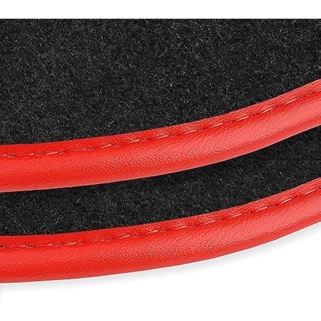 Car Mats FOR Volkswagen Golf MK7 2013-2020 Black Carpet - Red Leather - Red GTI Stripe on Driver - Black Rectangle Heel Pad [SAPP-1478]