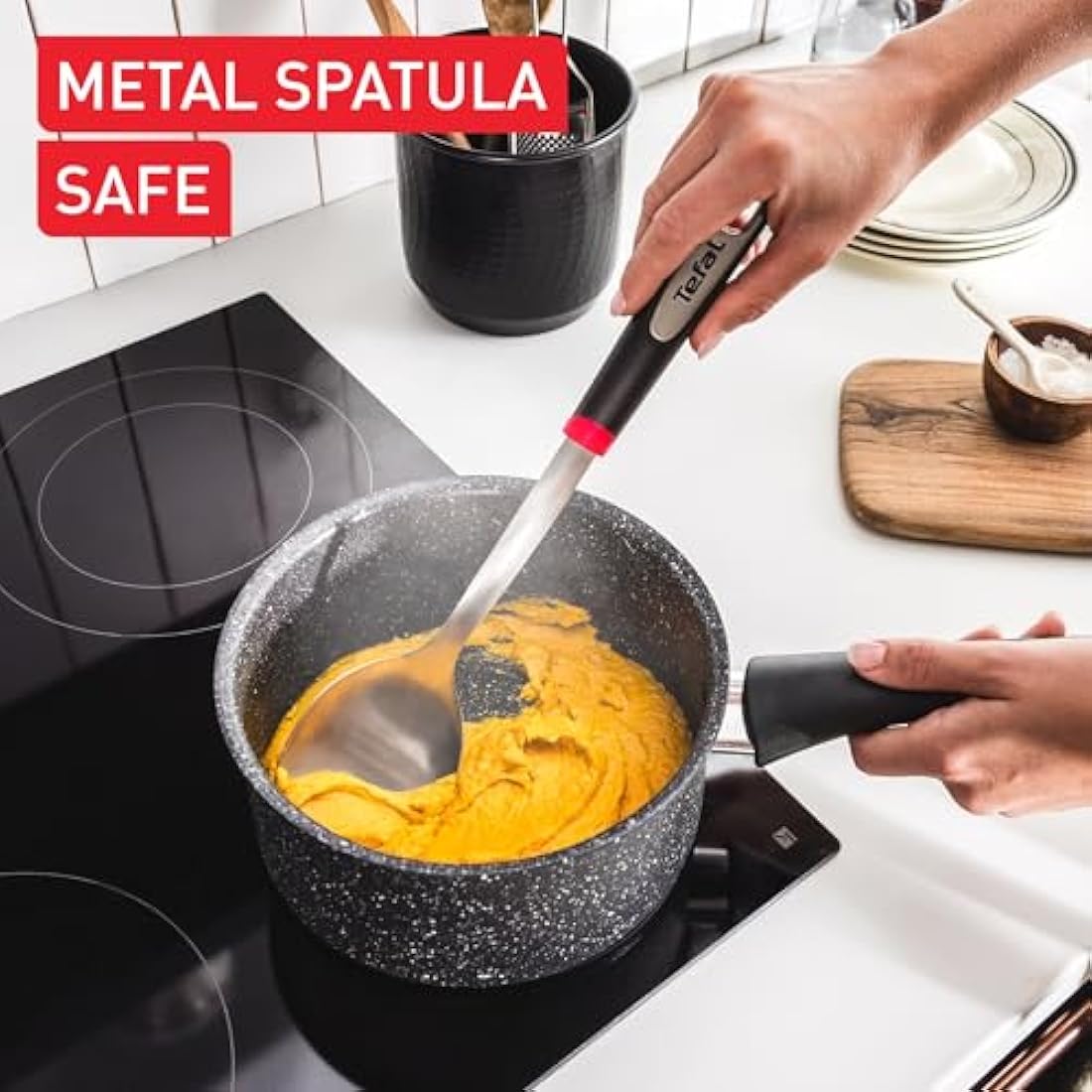 Tefal Titanium Stone Induction Non-Stick 4pc Set: Frying pan 20/26cm, Saucepan 16cm & Stewpot 24cm + lid, High-Performance Non-Stick Coating, Metal Safe, All Hobs Including Induction, E105S445