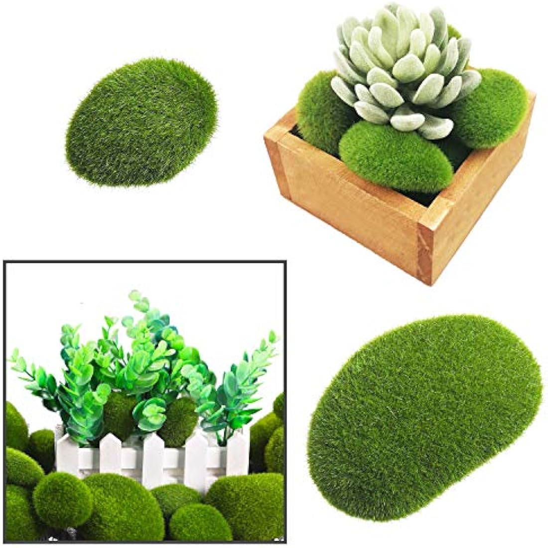 Woohome 30 PCS 3 Size Artificial Moss Rocks Decorative, Green Moss Balls, Fake Moss Decor for Floral Arrangements, Fairy Gardens and Crafting