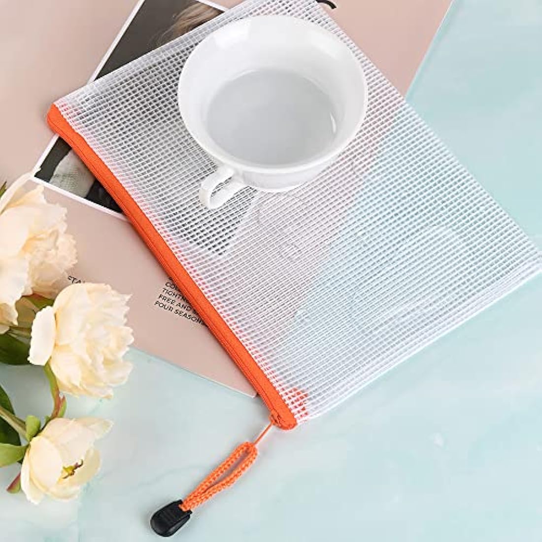 Vicloon Plastic Wallets A5, 10Pcs Zip Lock Bags Mesh Document Wallet Document Folders Plastic Pockets Zipper File Wallet for School Office Homework Storage Bags Travel