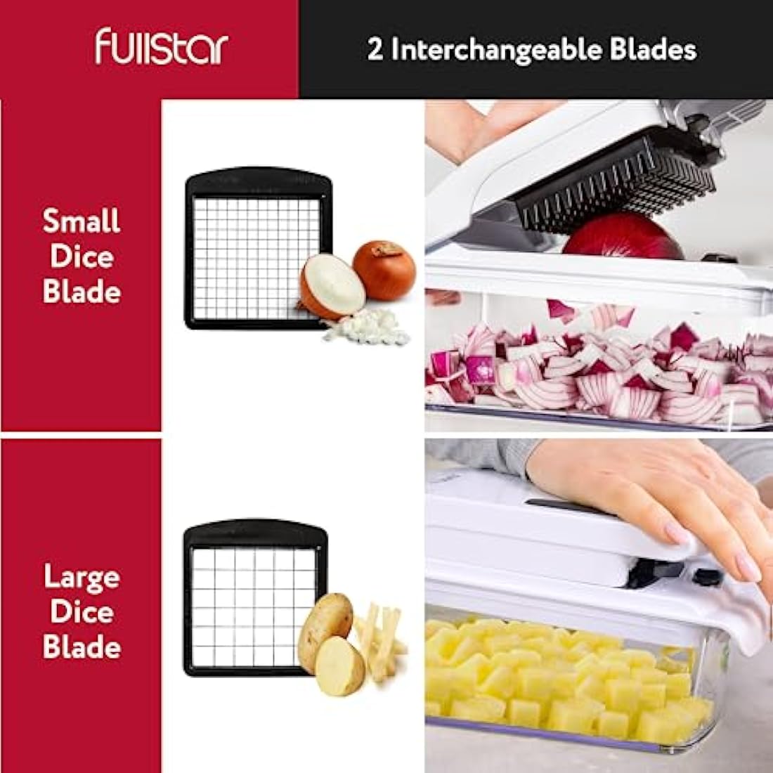 Vegetable Chopper Vegetable Cutter - Veggie Onion Salad Food Chopper Manual - Potato Chipper - Veg Chopper and Dicer - Kitchen Tools & Gadgets (2-in-1 White)
