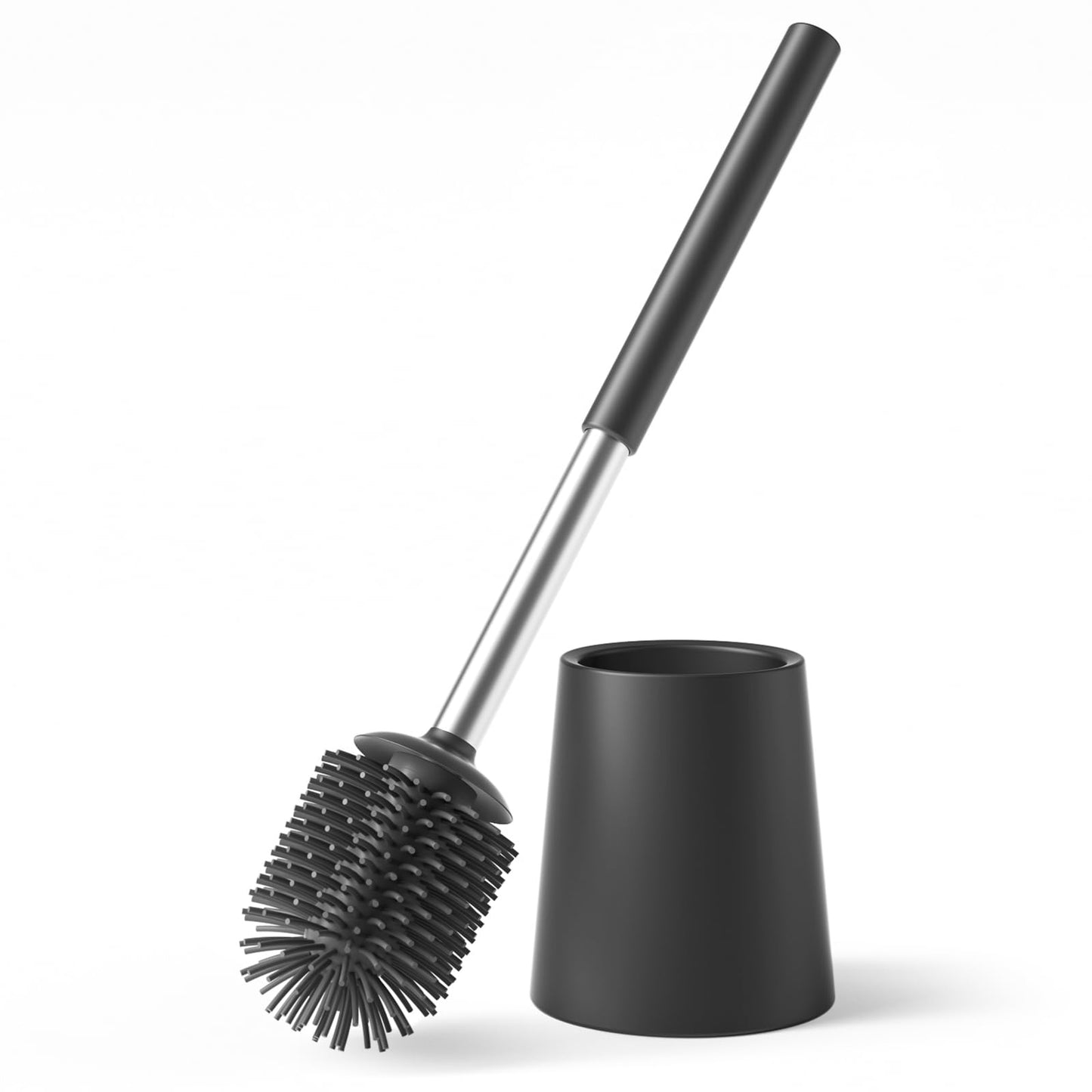 Siapapla Matte Black 304 Stainless Steel Toilet Brush and Holder Set- Modern and Hygienic toilet cleaning brush with Replaceable Silicone Brush Head -