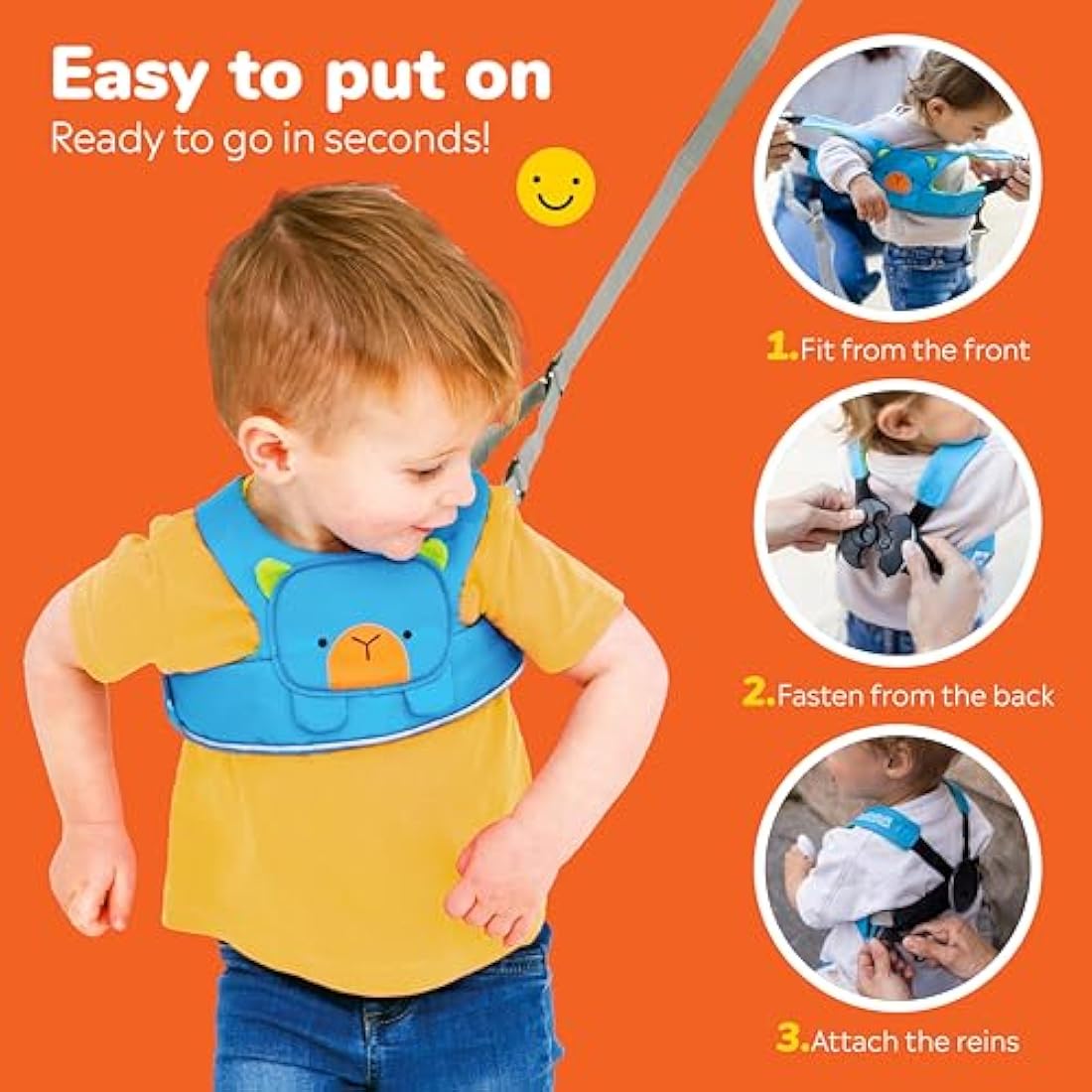 Trunki ToddlePak - Fuss Free Baby Walking Reins and Toddler Safety Harness – Bert Bear (Blue)