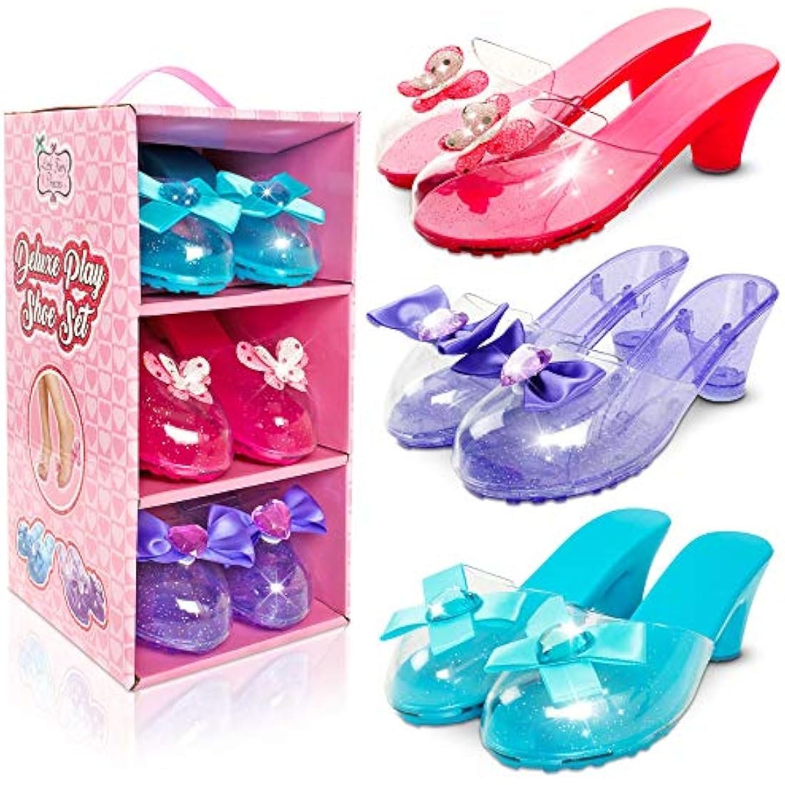 Little Fairy Princess Dress Up Shoes - 3 Soft Princess Jelly Shoes, Kids, For Girls Age 3-6 Years, Little Girls Shoe Storage Box, Fancy Dress, Toys