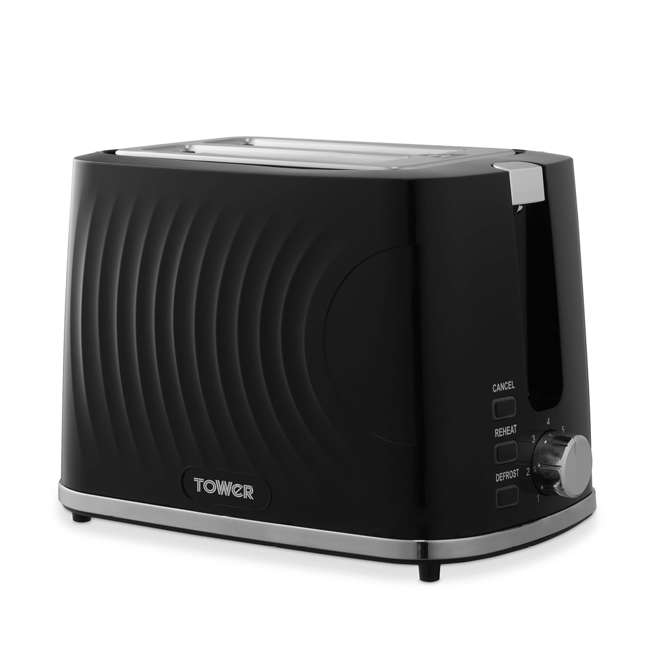 Tower T20090BLK Sonar 2-Slice Toaster with 7 Browning Levels, Defrost, Reheat & Cancel Settings, Removable Crumb Tray, 900W, Black