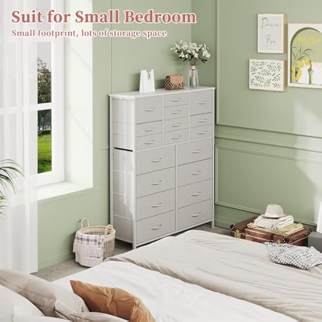 CAIYUN Chest of Drawers with 18 Drawers， Dressers & Chests of Drawers for Bedroom， Storage Drawers for Kids， Bedroom Furniture Toy Storage Clothes Storage Cabinet, White