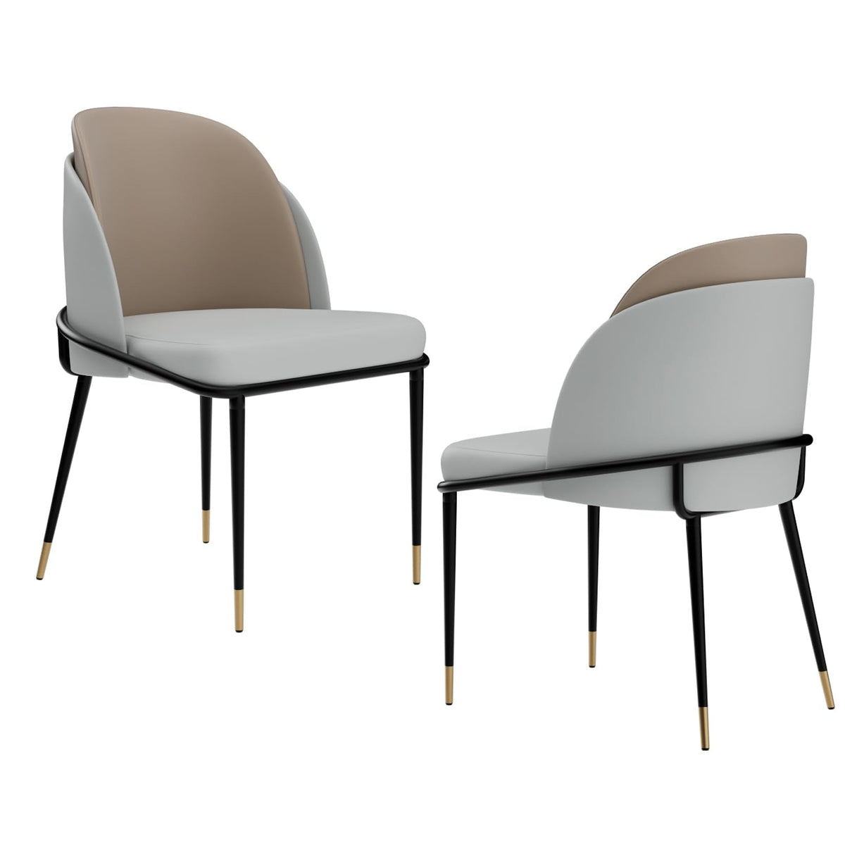 FATIVO Leather Dining Chair Set of 2: Double Colors Thick Upholstered Dinner Chair with Black Metal Legs for Banqueting Feasting,Kitchen Dining Chairs