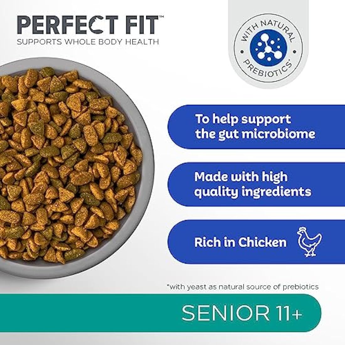 Perfect Fit Senior 11+ Complete Dry Cat Food for Senior Cats Aged 11+ Years, Rich in Chicken, 3 Bags (2.8 kg)