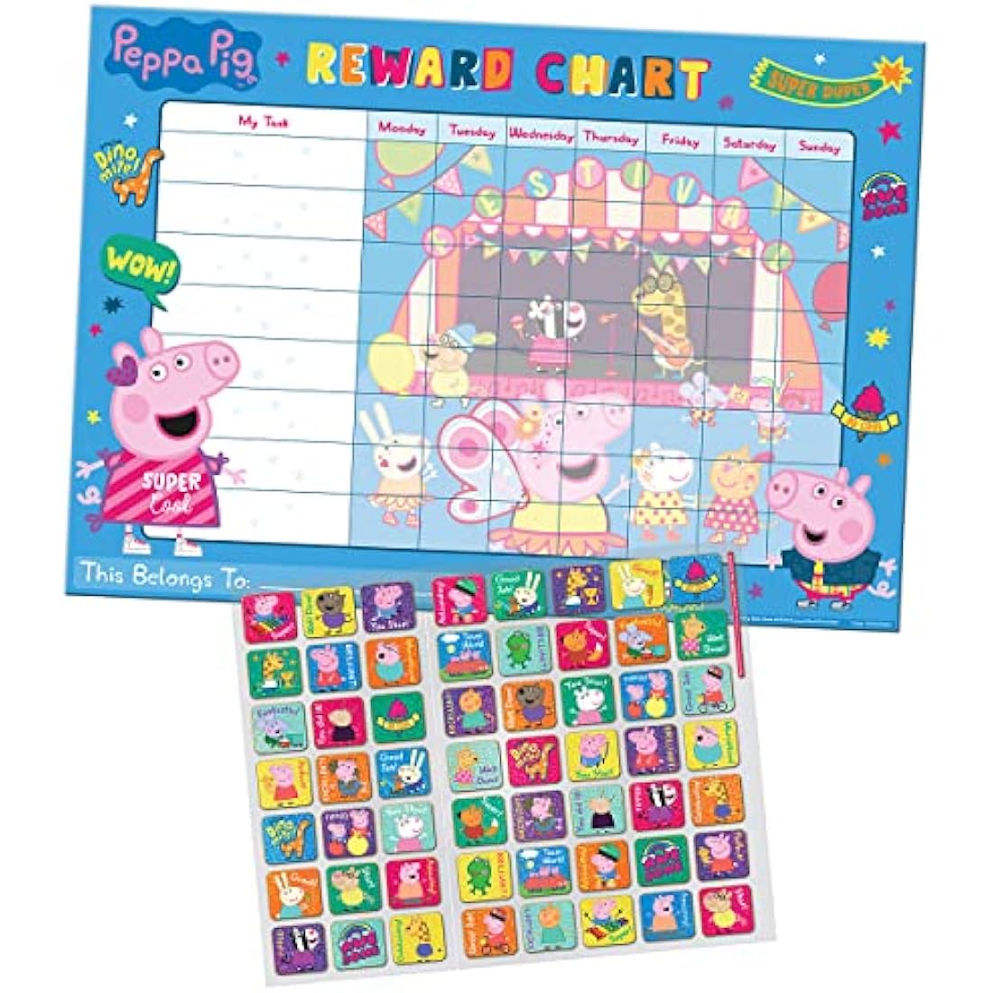 Paper Projects 01.70.30.021 Peppa Pig Everyday Reward Chart and 56 Sparkly Stickers, 29.7cm x 42cm
