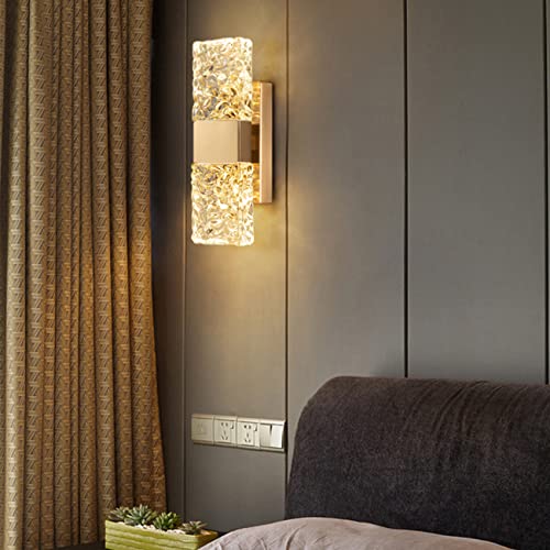 KRIPINC Crystal LED Wall Light, Water Ripple Design Wall Lamp, Gold Wall Lights, Up and Down Wall Lights, Crystal Wall Sconce for Living Room,
