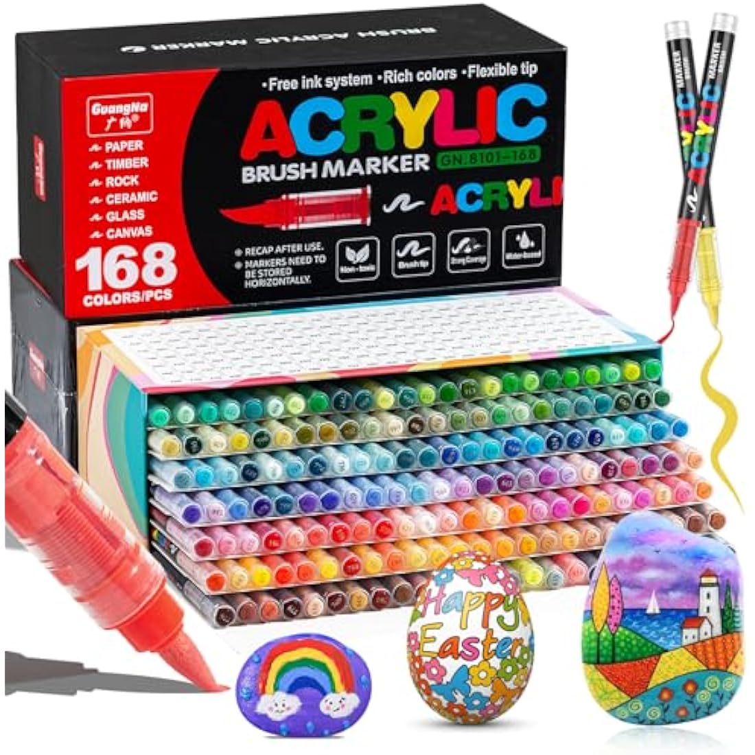 VAKKI 168 Color Acrylic Paint Pens, Acrylic Brush Markers, Paint Pens For Colouring, Stone, Calligraphy, Wood, Canvas, Glass, Ceramics