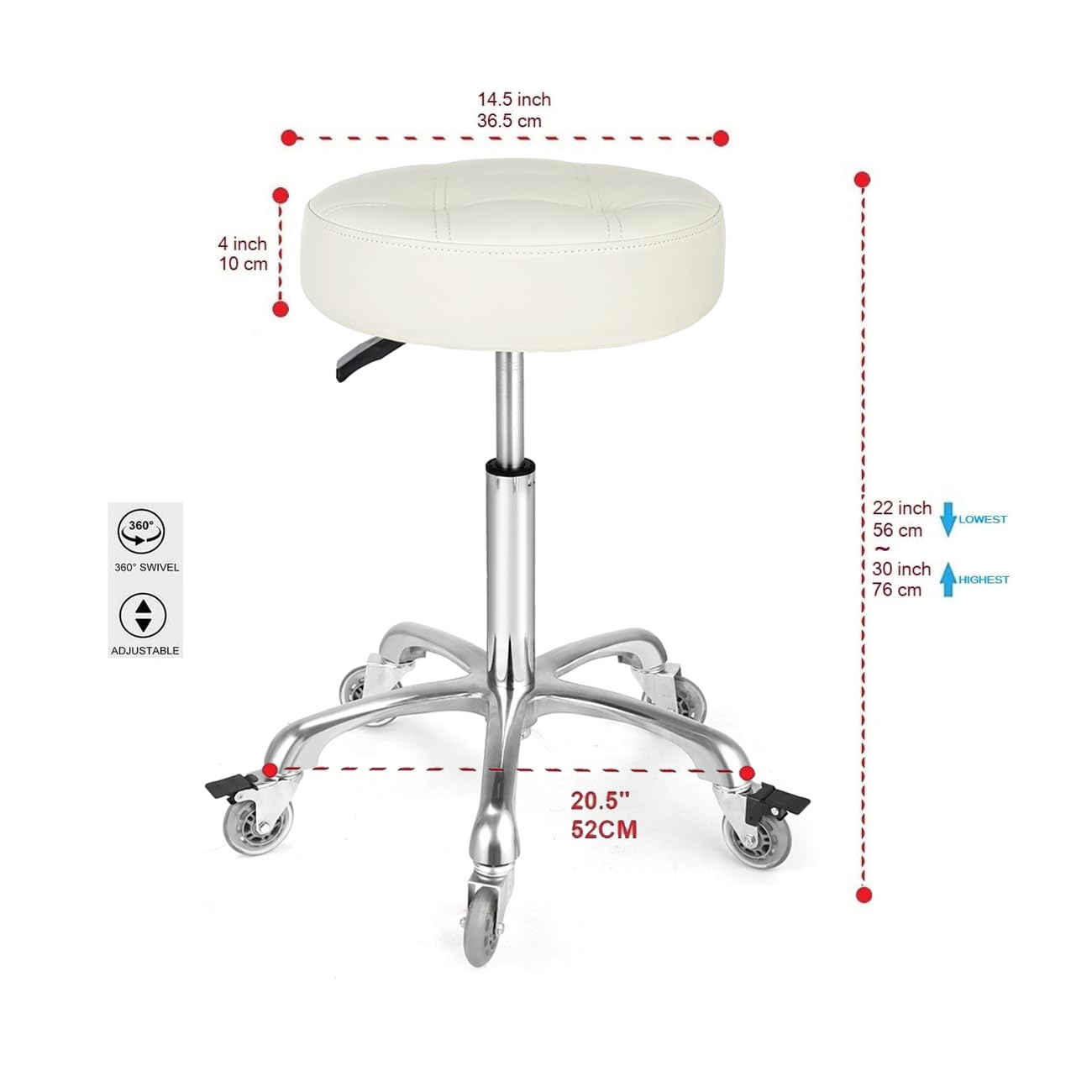 McDooFly Adjustable Heavy Duty Stool - Rolling Stools with Locking Caster Wheels - Swivel Stools Backless Chair for Home Kitchen Office Shop Tattoo