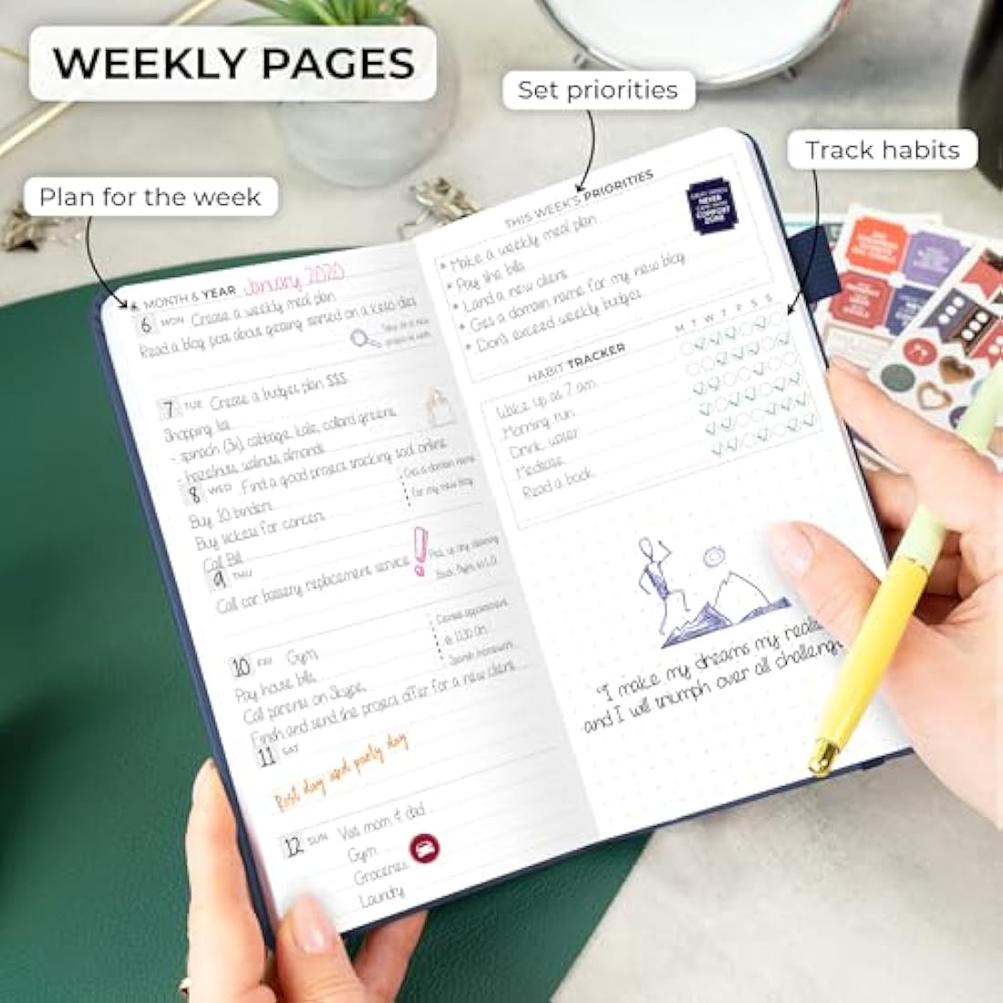 Clever Fox Pocket Weekly – Undated Monthly Goal Planner and Calendar, Mini Planner Perfect for Purse, 10x17.5cm (Blue)