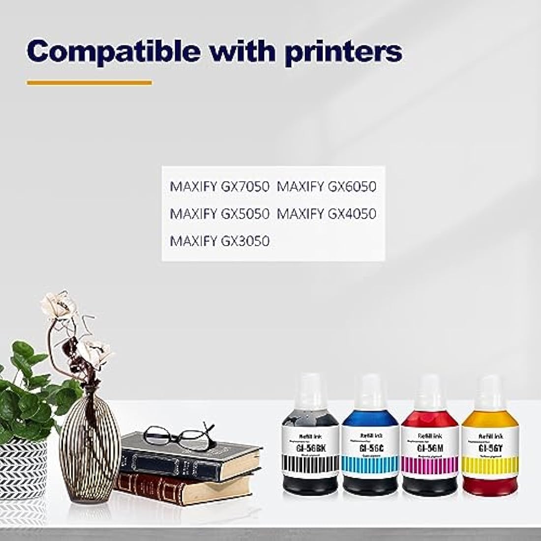 LAIPENG GI-56 GI56 Ink Refill Bottles Compatible with MAXIFY GX7050 GX6050 GX5050 GX4050 GX3050 GX5550 GX6550 Printer 4 Color Multipack (Black/Cyan/Magenta/Yellow)